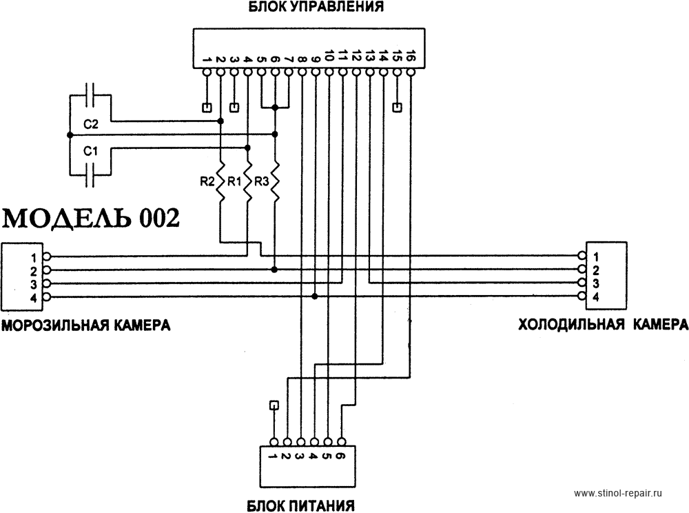 Схема межблочных соединений холодильника Стинол-002.