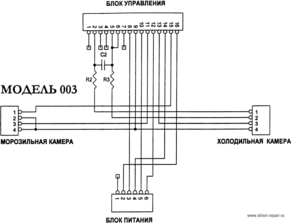 Схема межблочных соединений холодильника Стинол-003.